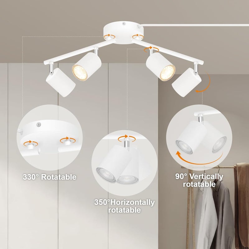 AUQUEE Track Lighting Plug in, LED Track Lighting Fixtures Ceiling Kit, White 4-Light Ceiling Light Plug-in, Wall Light with 14.8ft Power Cord, Rotatable Kitchen Spotlight for Bedroom(GU10 Socket, NO Bulb) - Image 5